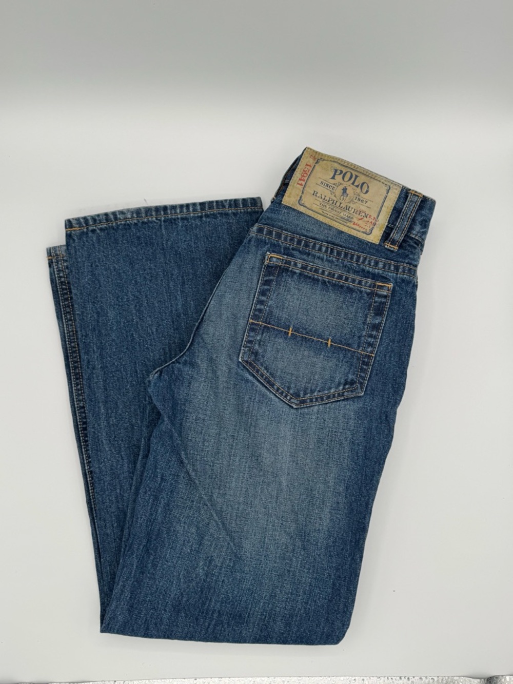 Polo Ralph Lauren Boys Size 10 Jeans Vintage Patch Straight Leg Distressed Blue